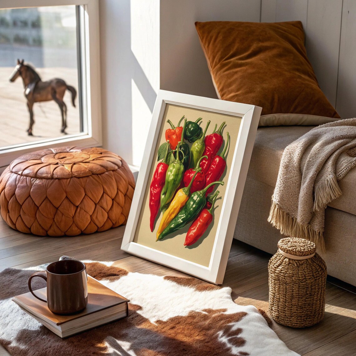 Colorful Chili Peppers Retro Kitchen Still Life Art Print Decor