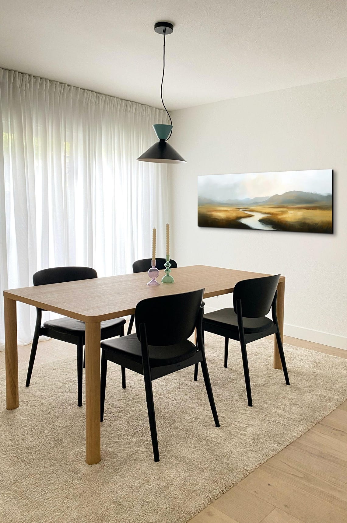 Misty River Golden Plains Hills Panoramic Tranquil Art Poster - Image 7