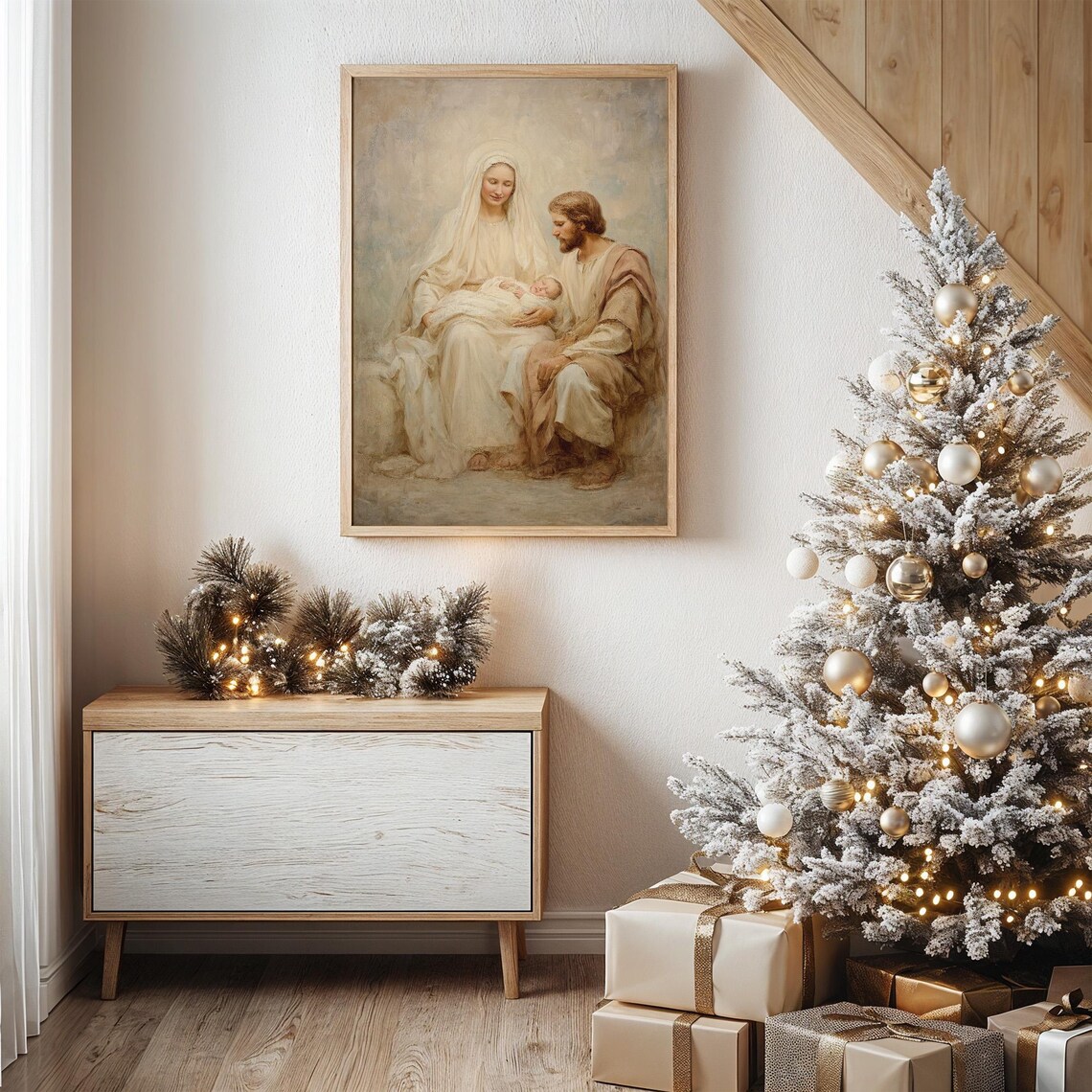 Holy Family Nativity Scene Soft Pastel Tones Religious Art Poster