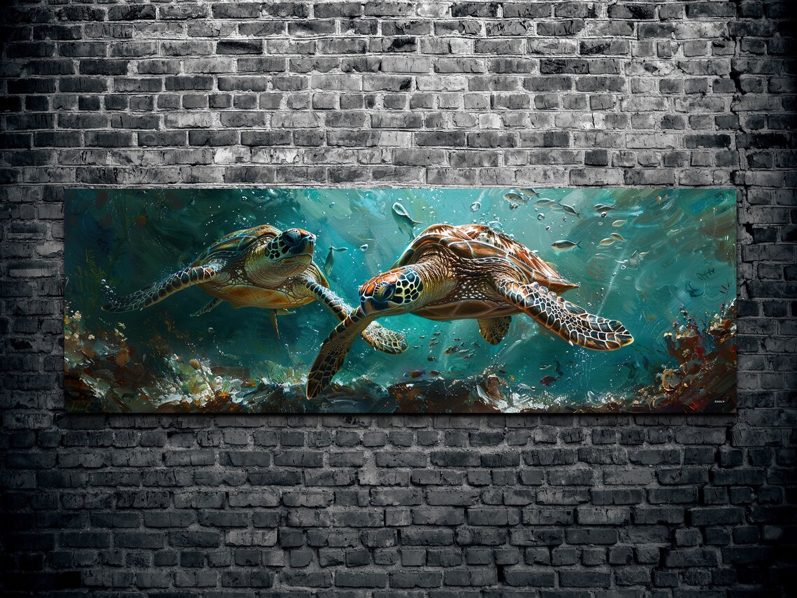 Sea Turtle Panoramic Ocean Art Print - Image 2