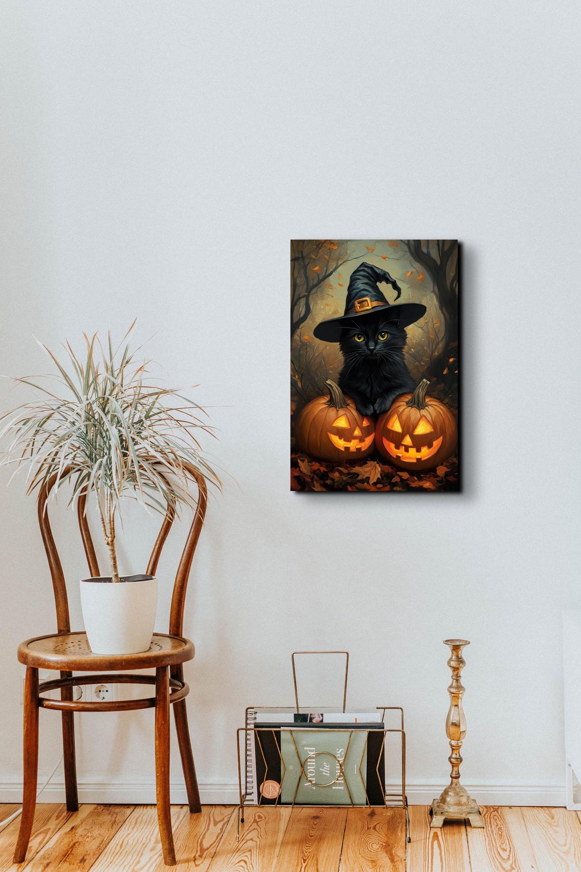 Black Cat Witch Hat Pumpkin Patch Cute Halloween Cat Art Poster - Image 5