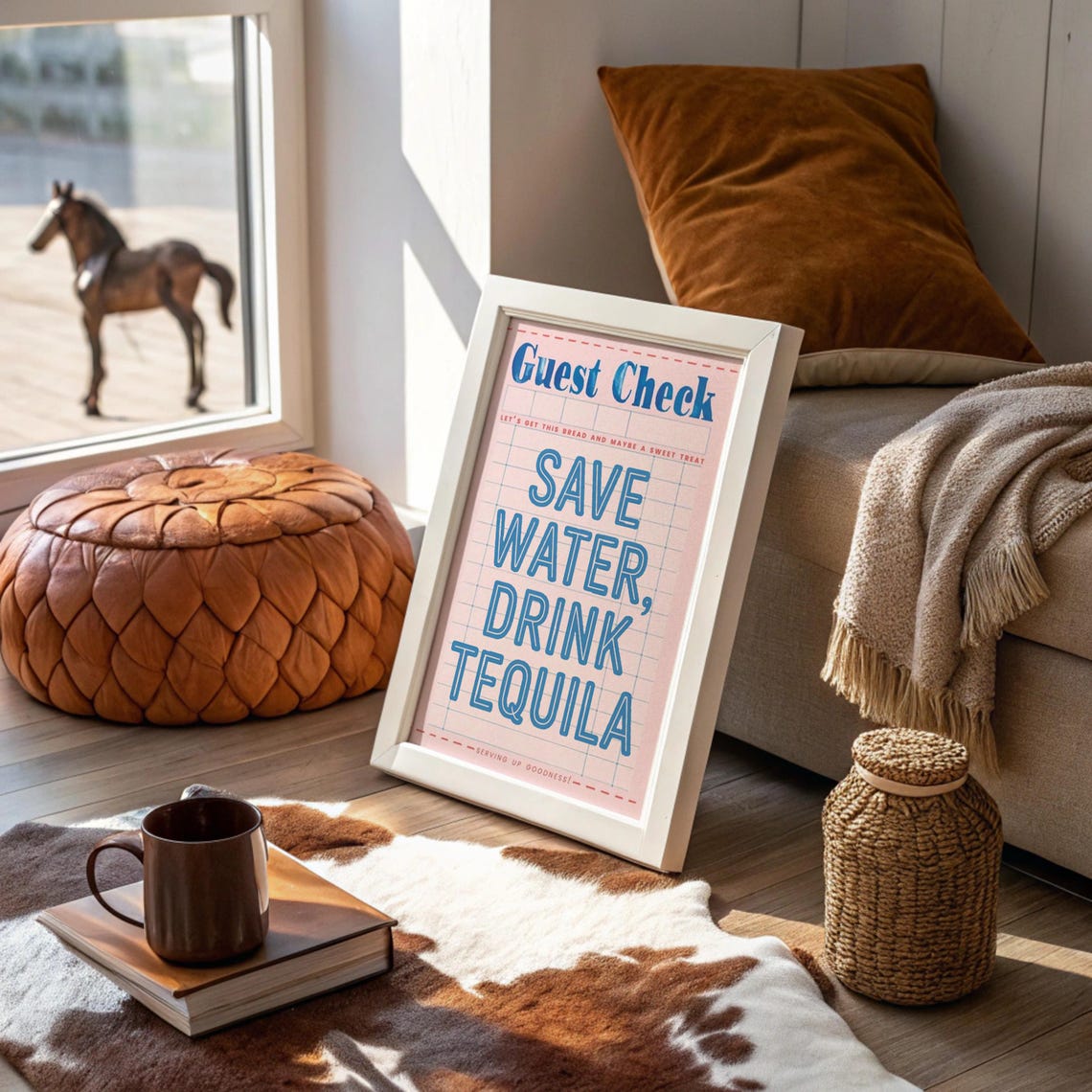 Save Water Drink Tequila Pink Guest Check Bar Cart Wall Poster