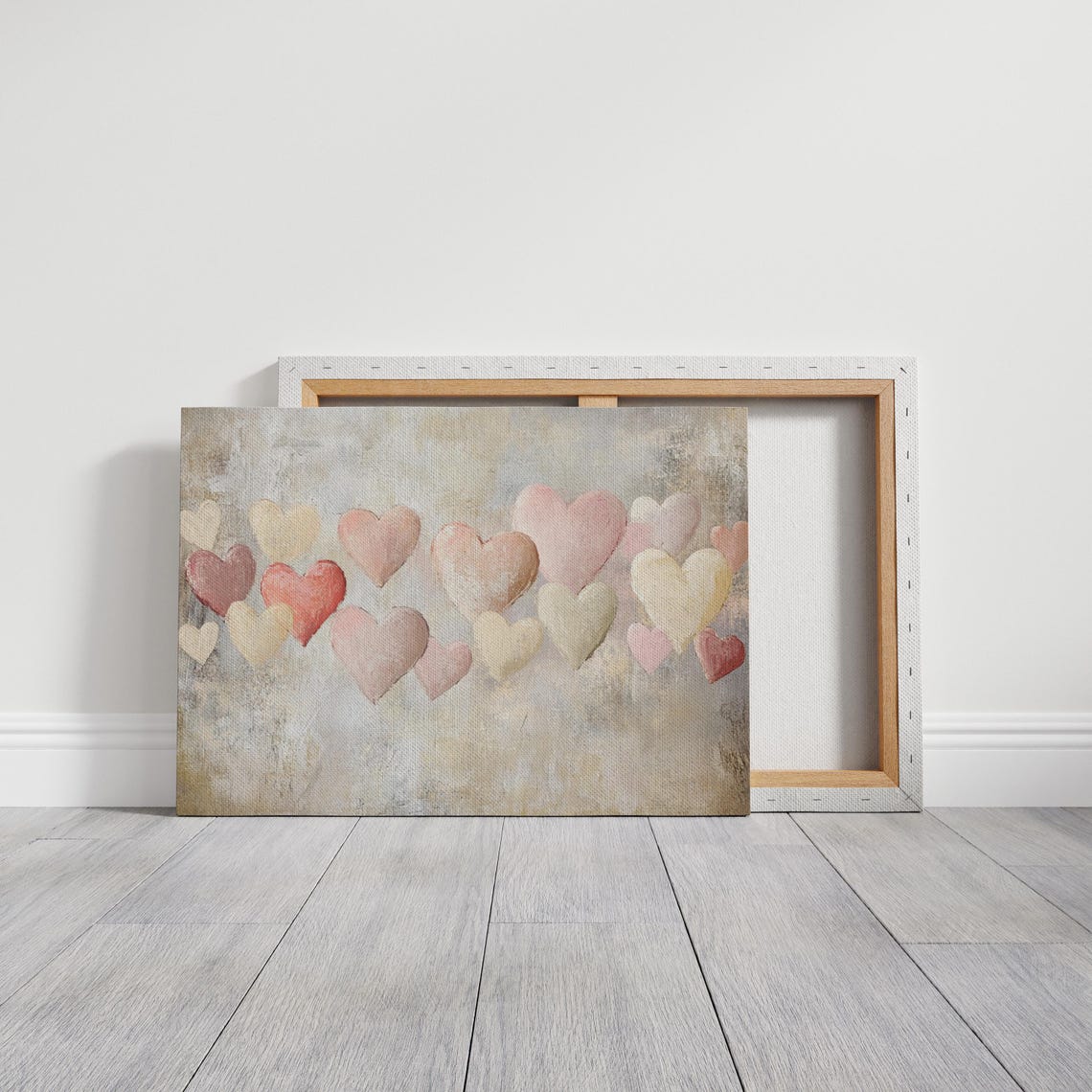 Pastel Hearts Row Soft Neutral Vintage Romantic Wall Art Poster - Image 2