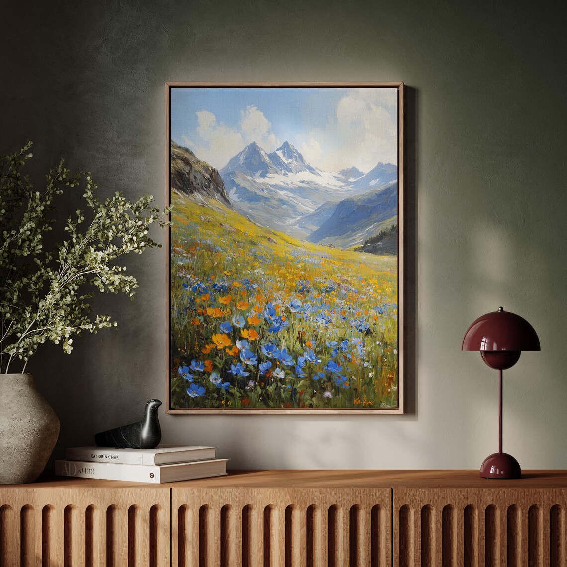 Alpine Meadow Wildflowers With Snowy Mountain Peaks Landscape Poster - Image 7