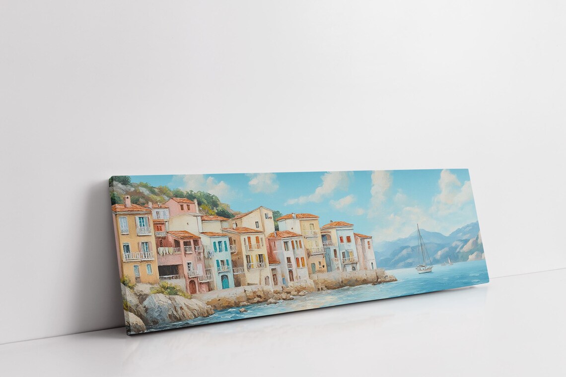 Colorful Mediterranean Coastal Village Pastel Harbor Houses Poster - Image 3
