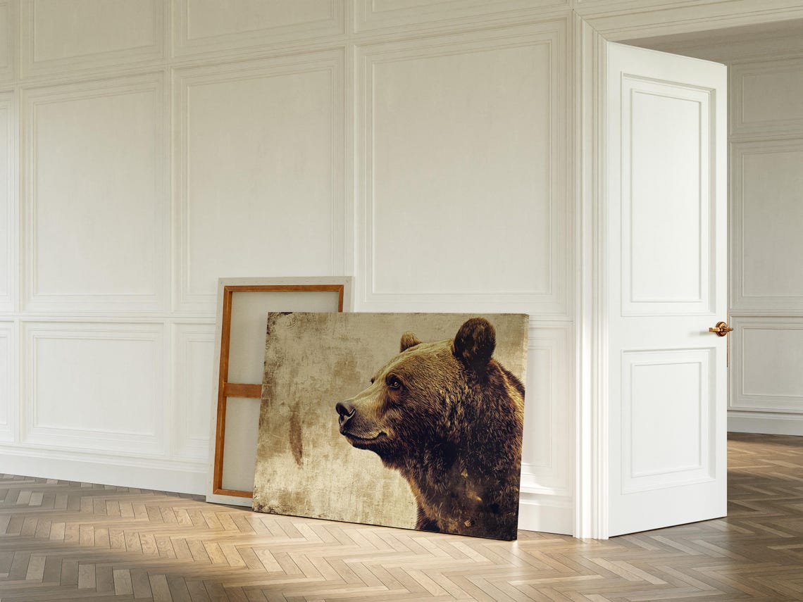 Grizzly Bear Profile on Aged Parchment Vintage Wildlife Poster - Image 3