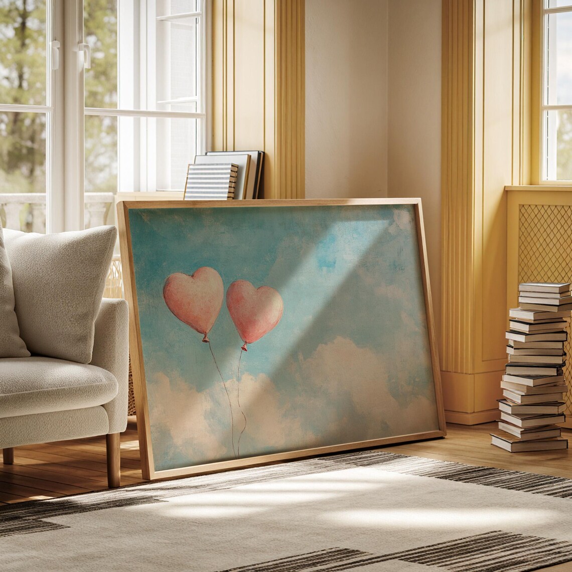 Romantic Heart Balloons In The Sky Art Print - Image 3