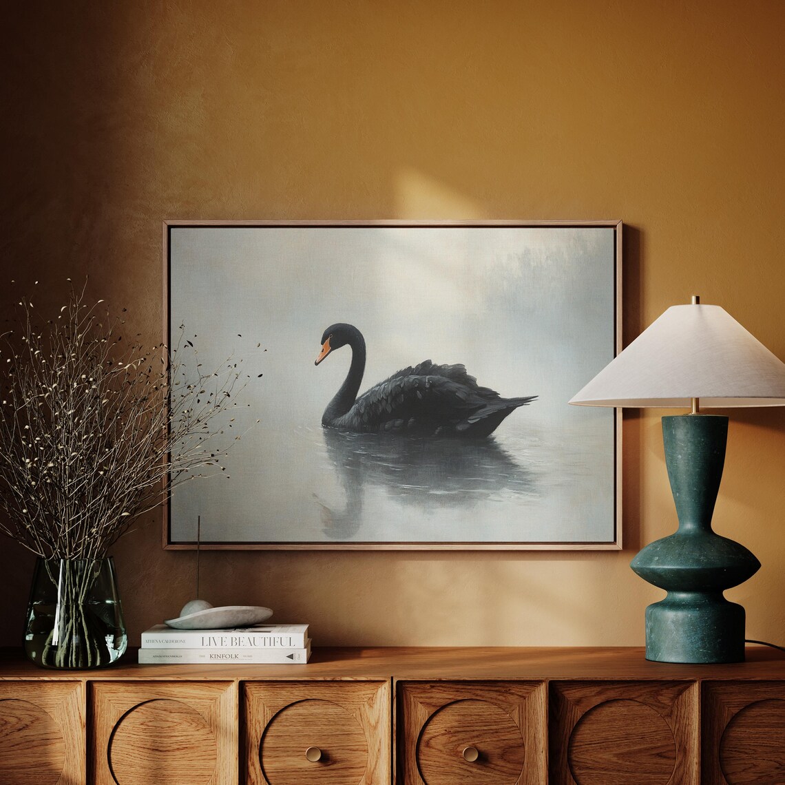 Black Swan Gliding on Still Water Minimalist Lake Reflection Poster - Image 7