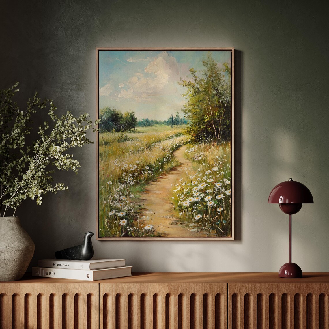 Meadow Path Rustic Trail, Wildflowers Sunlit Countryside - Image 7