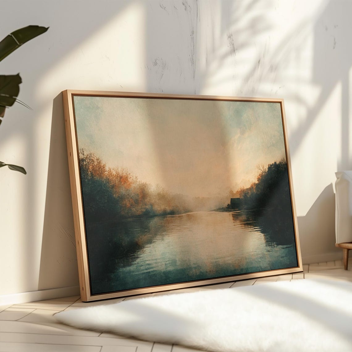 Misty River Sunset Autumn Forest Glow Tranquil Waterscape Poster