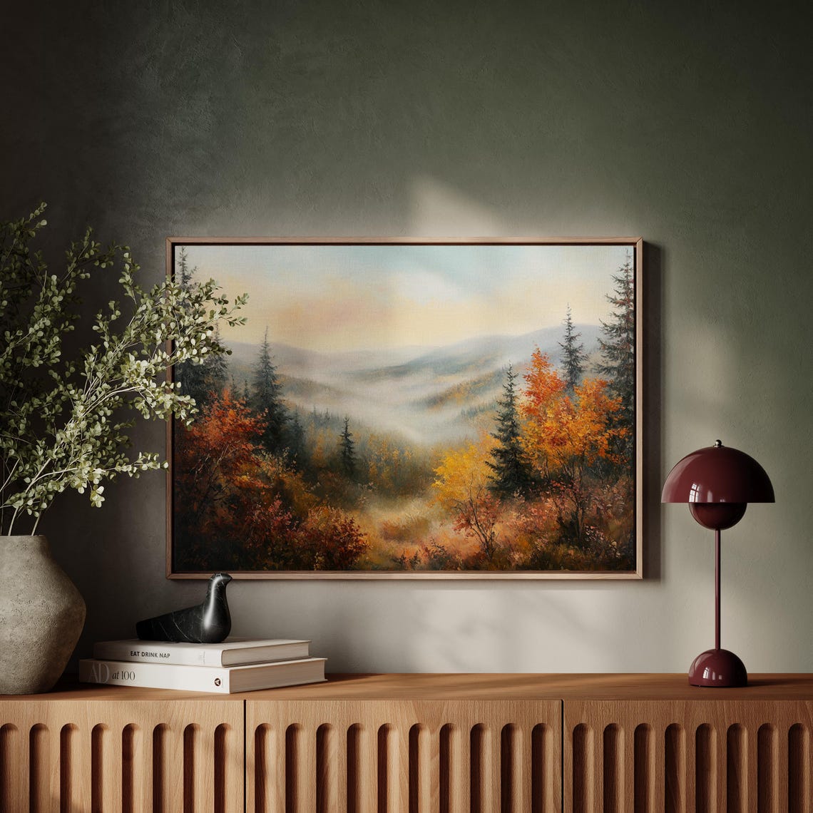 Autumn Mountain Landscape Misty Hills Fall Foliage Vintage Art Poster - Image 4