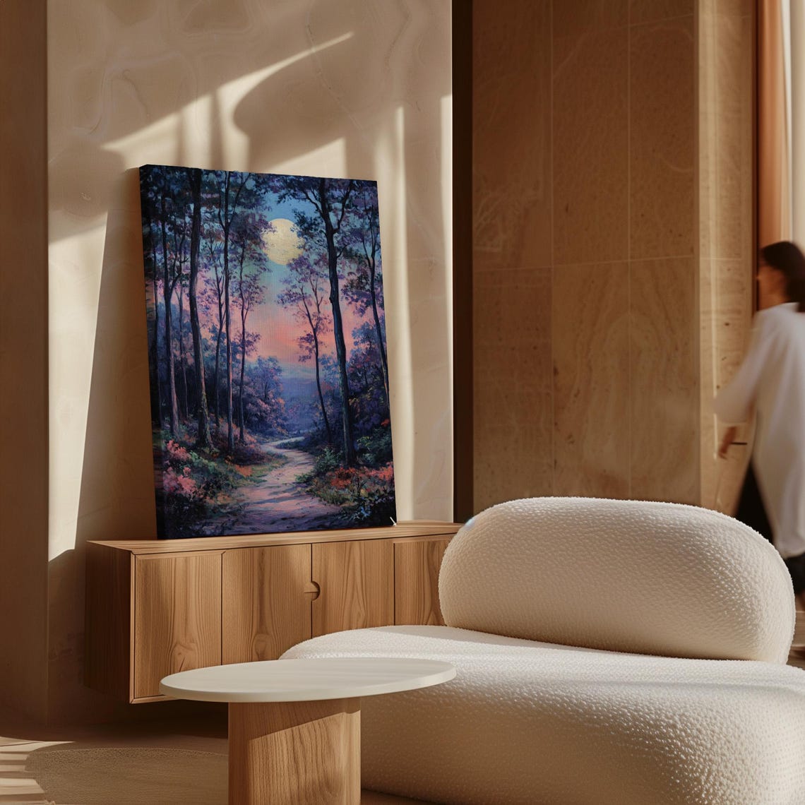 Moonlit Forest Path Purple Blue Woodland Moon Night Scene Poster - Image 5