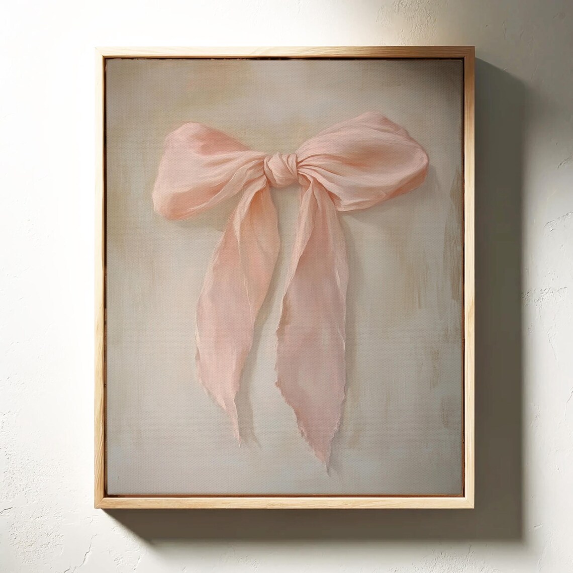 Soft Pink Silk Bow Painting Elegant Feminine Ribbon Wall Art - Image 4