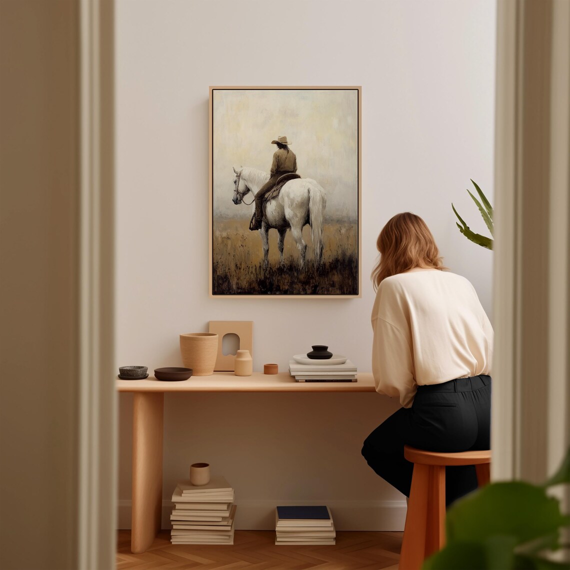 Western Cowboy On Horseback, Vintage Art Print - Image 3
