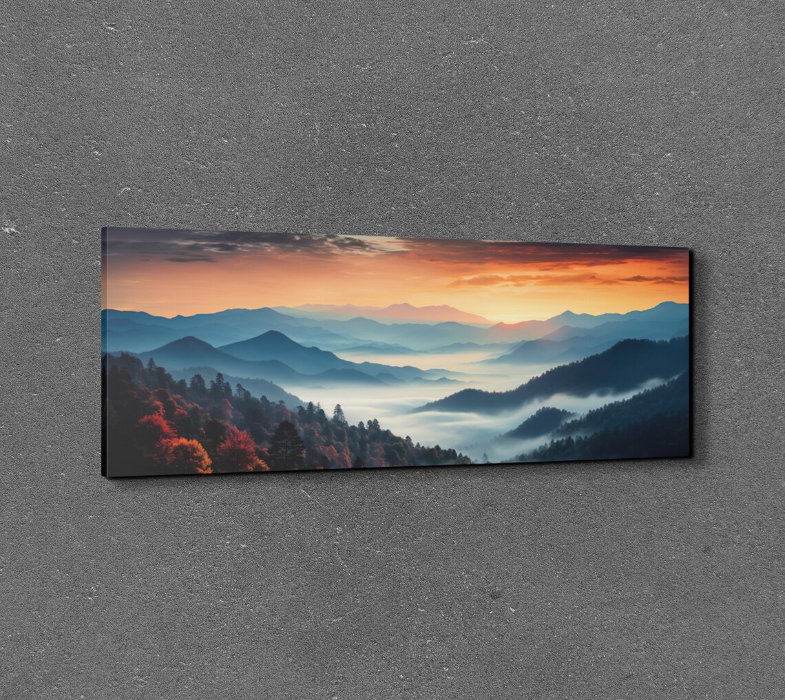 Great Smokey Mountains Sunset Photo Style Painting Print - Image 7