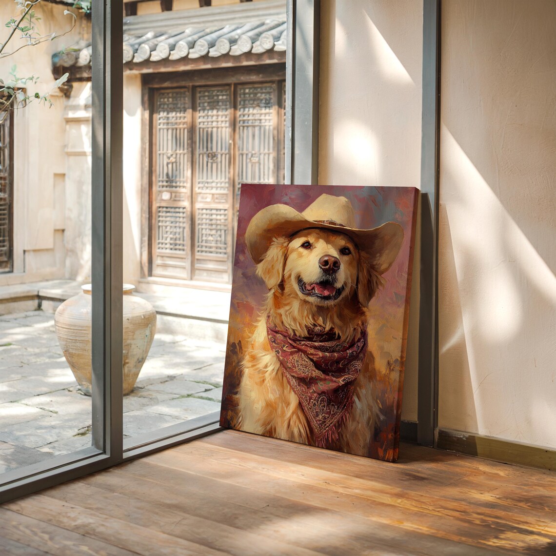 Smiling Golden Retriever in Cowboy Hat and Bandana Western Poster - Image 4