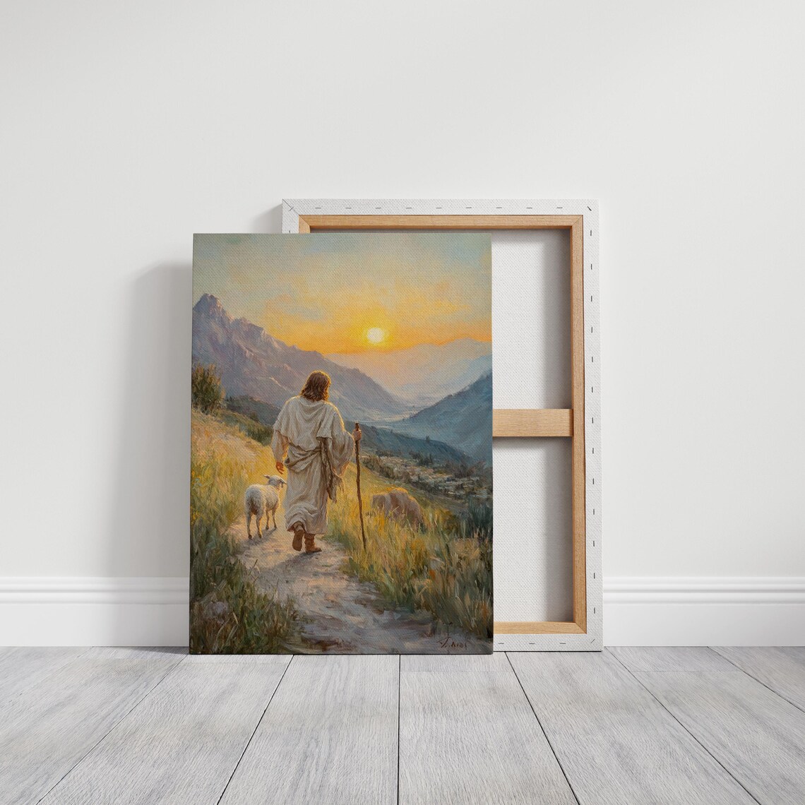 Jesus Walking With Sheep At Sunset, Christian Art Print - Image 6