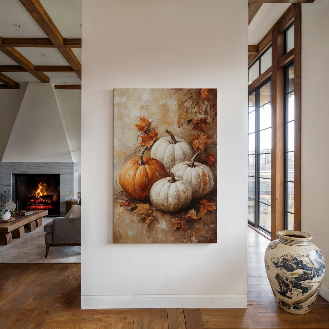 White and Orange Pumpkins Autumn Harvest Still Life Oil Painting Poster - Image 6