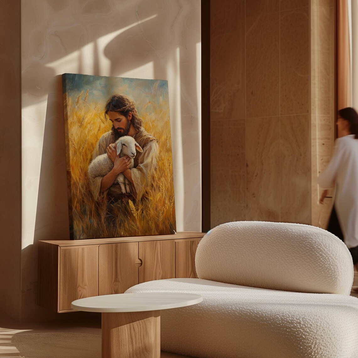 Jesus Cradling a Lamb Against His Chest in a Wheat Field Poster - Image 7