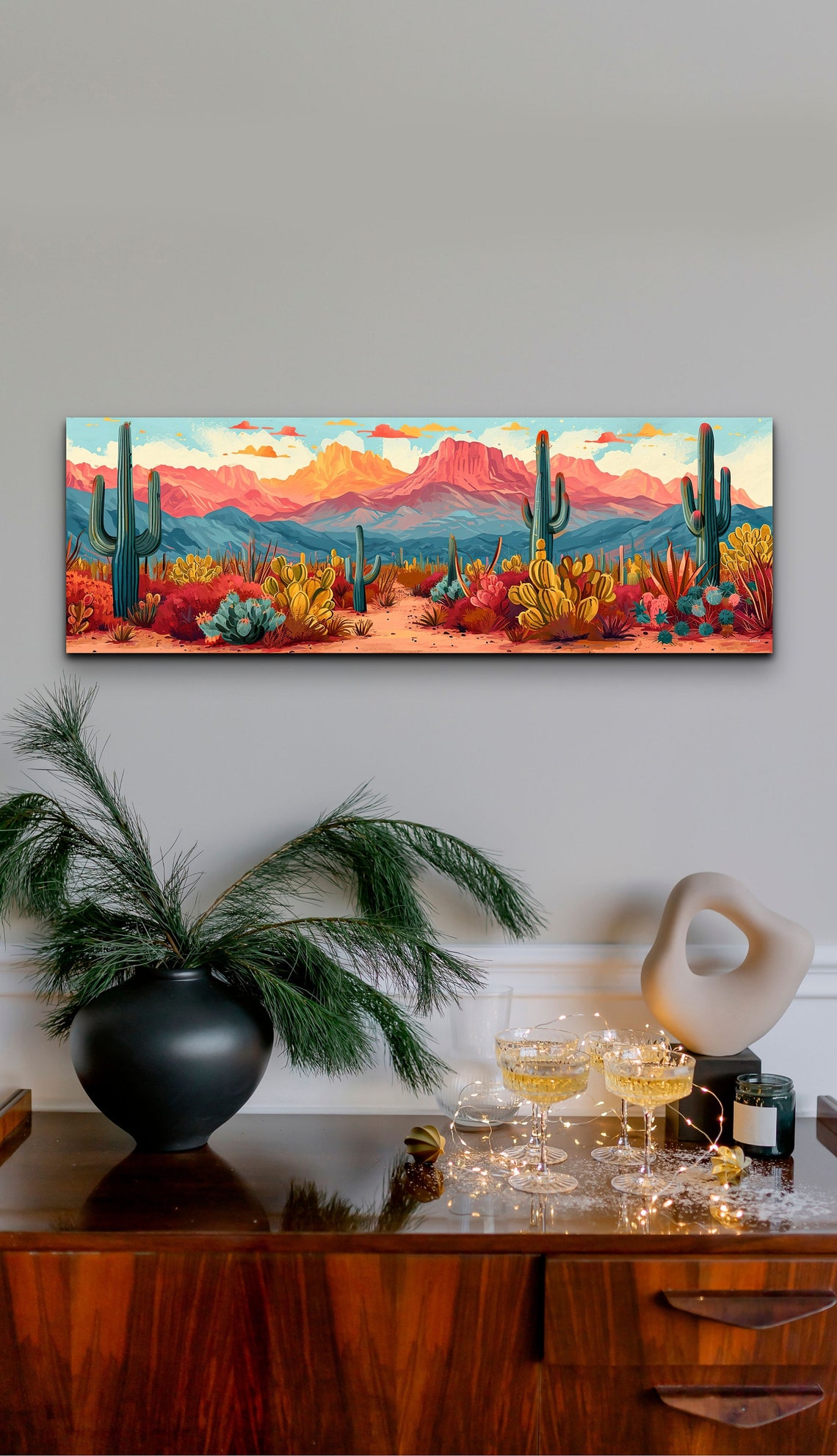 Panoramic Arizona Desert Red Rock Peaks Cactus Landscape Wall Art - Image 4