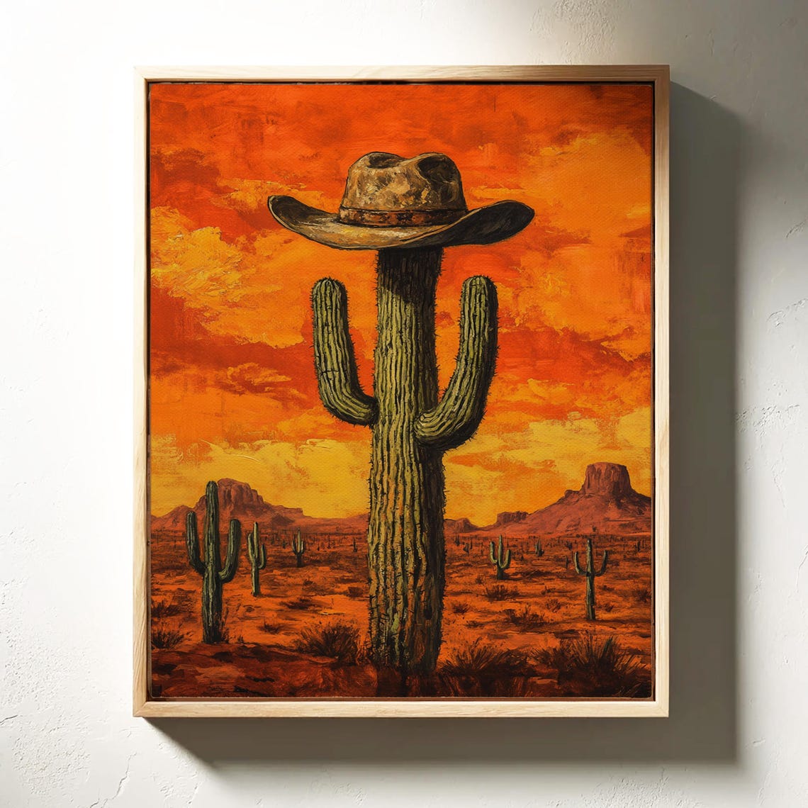Saguaro Cactus Wearing Cowboy Hat Orange Desert Sunset Poster - Image 6
