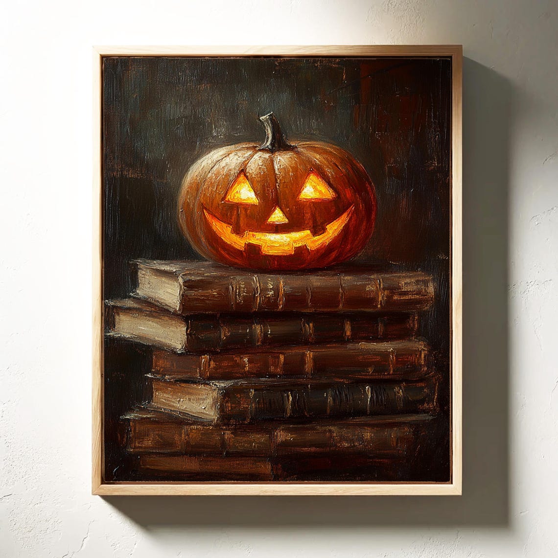Glowing Jack O Lantern Resting on a Stack of Vintage Books Poster - Image 3