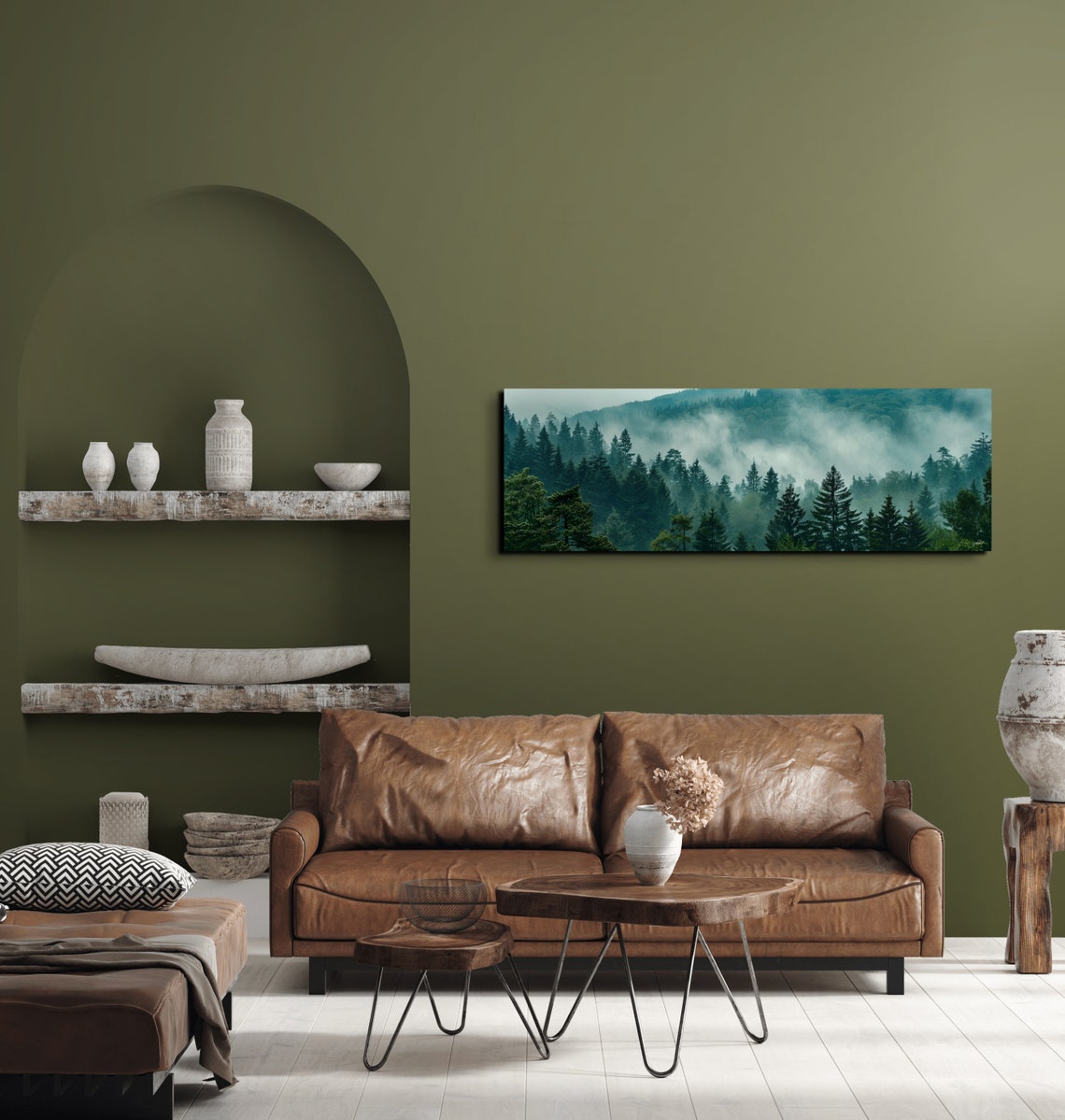 Rolling Lush Green Hills Wrapped in Fog in a Pine Forest Poster - Image 5