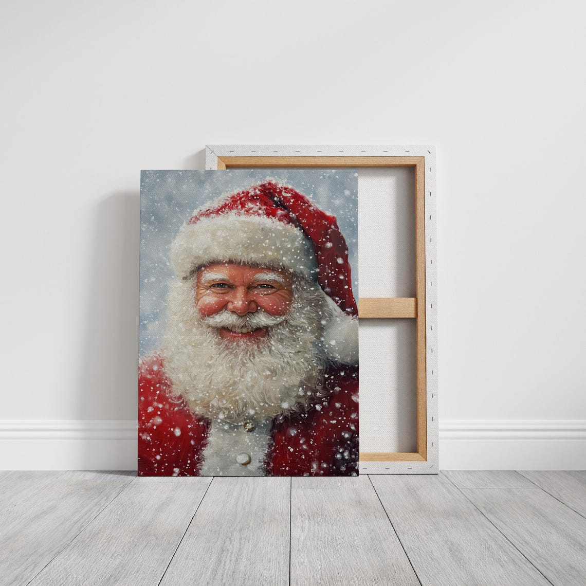 Rustic Santa Claus Portrait Smiling In Falling Snow Vintage Poster - Image 6