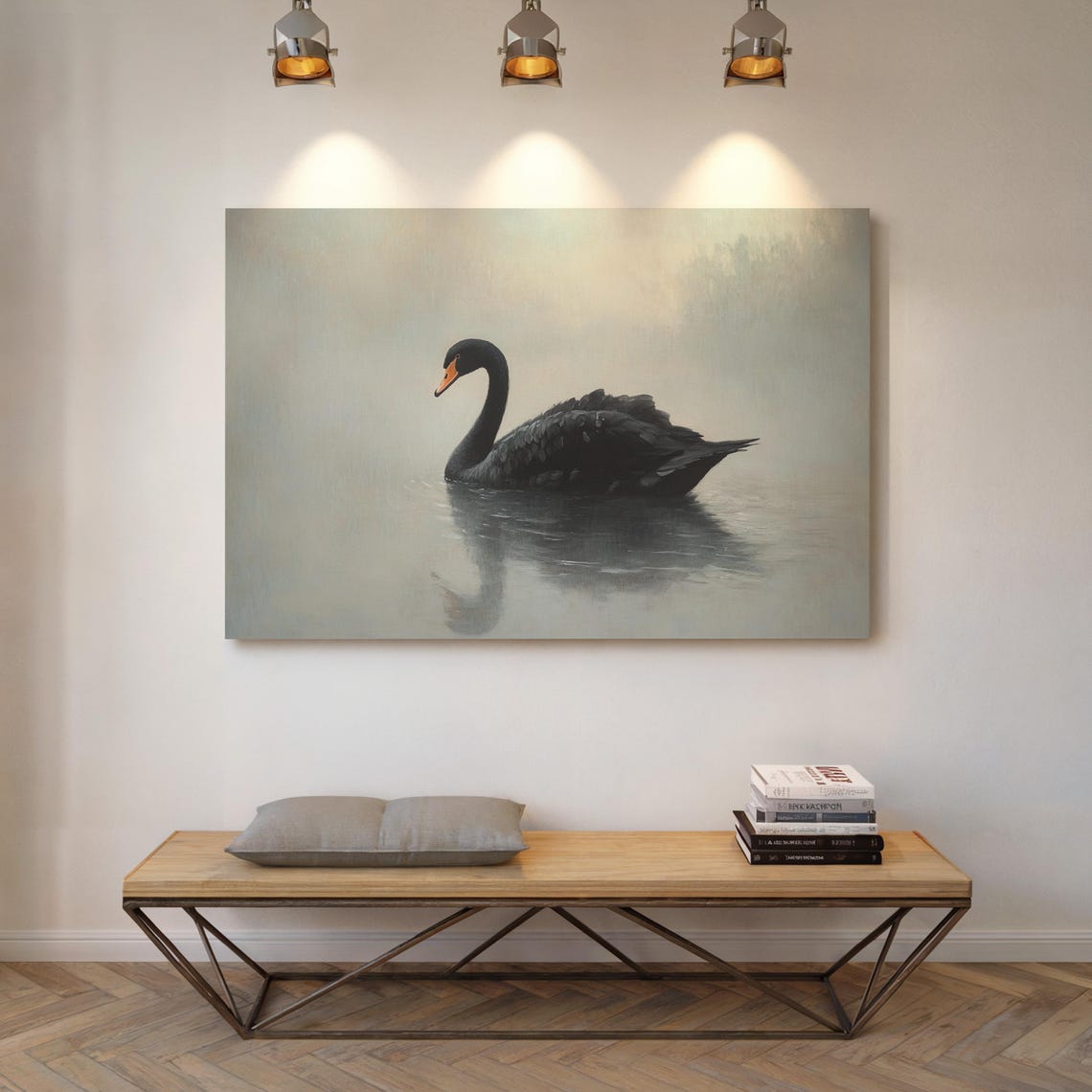 Black Swan Gliding on Still Water Minimalist Lake Reflection Poster - Image 4