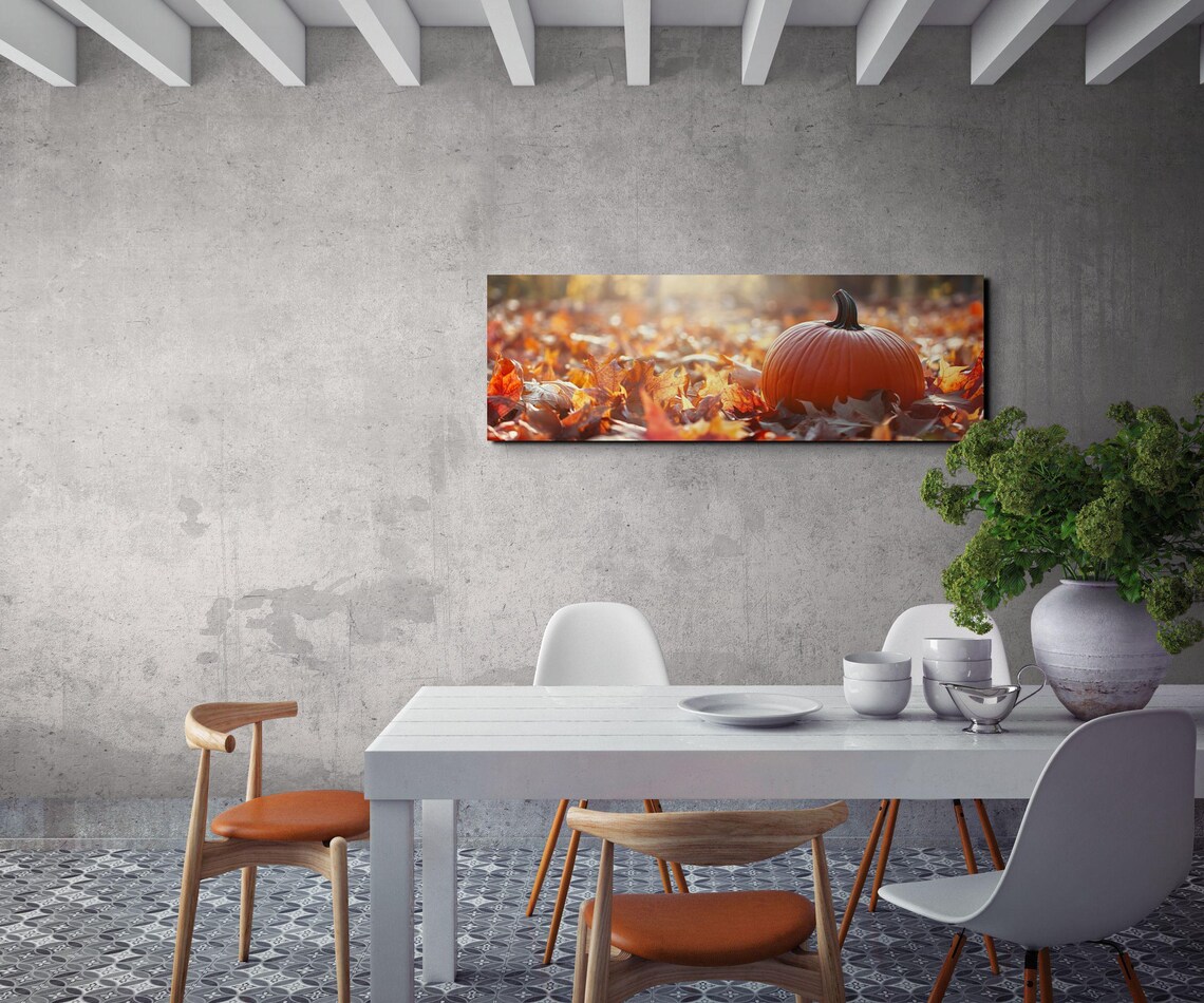 Single Pumpkin Resting in Golden Autumn Leaves Under Soft Sunlight Poster - Image 3