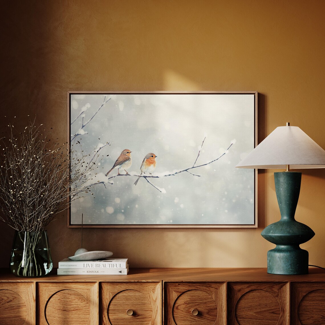 Two Birds Sharing A Branch In Winter, Farmhouse Christmas - Image 3