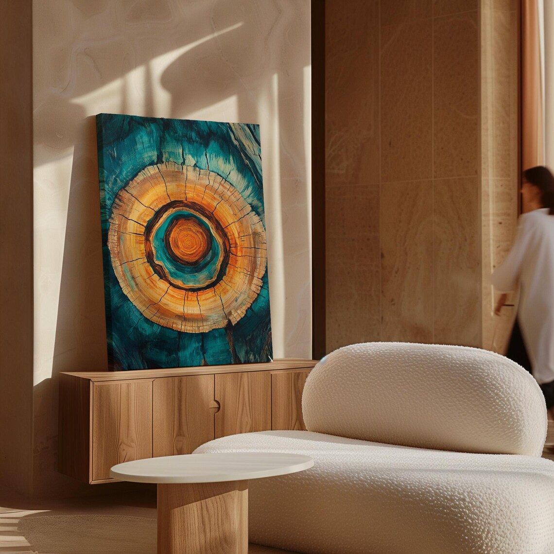 Teal And Orange Tree Ring Abstract Art Print - Image 7