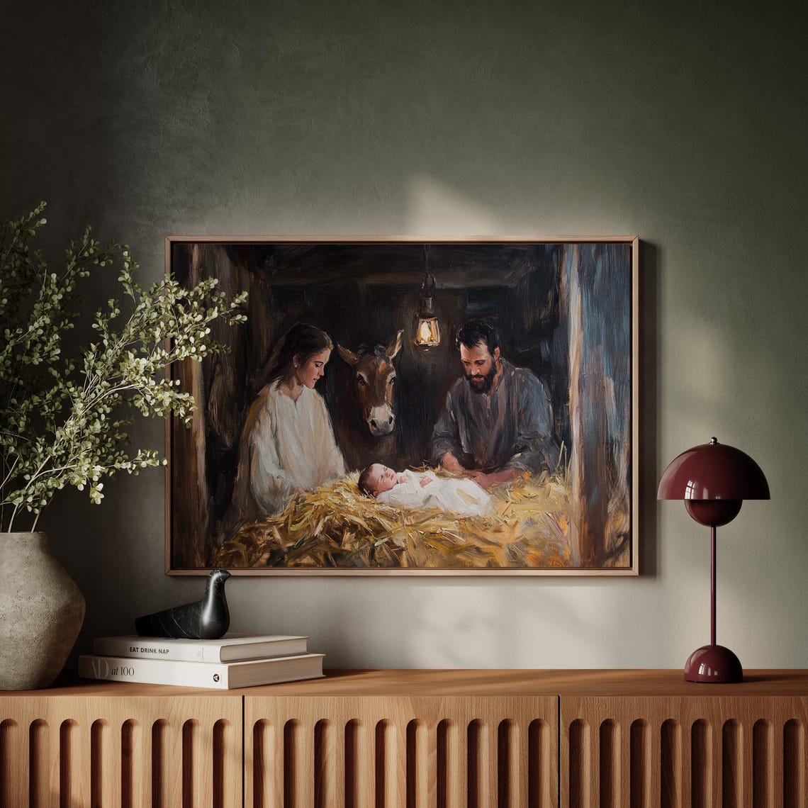 Nativity Scene Oil Painting Holy Family With Baby Jesus In The Manger Religious Christmas Wall Art For Faithful Decor - Image 5