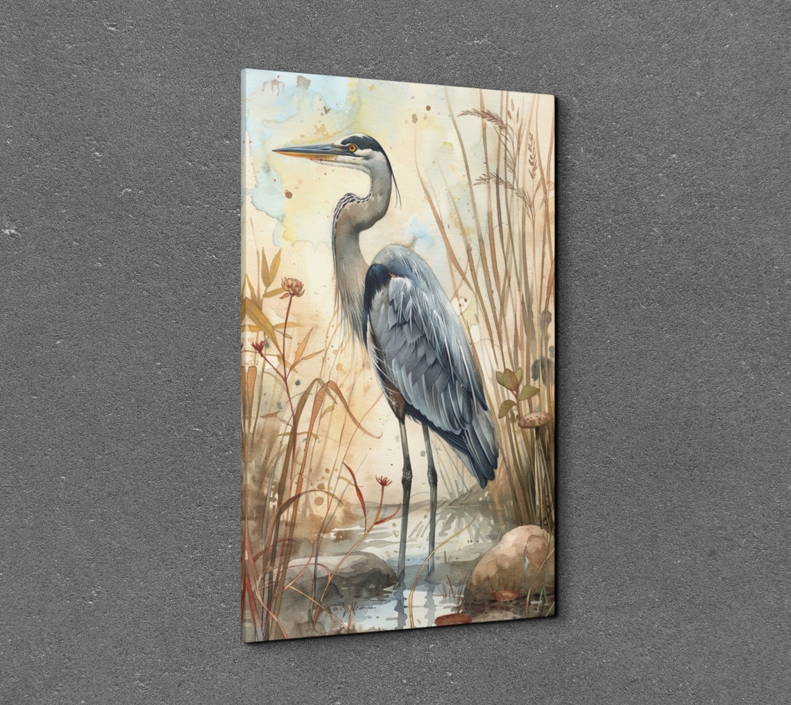 Great Blue Heron Golden Wetland Watercolor Bird Nature Poster - Image 3