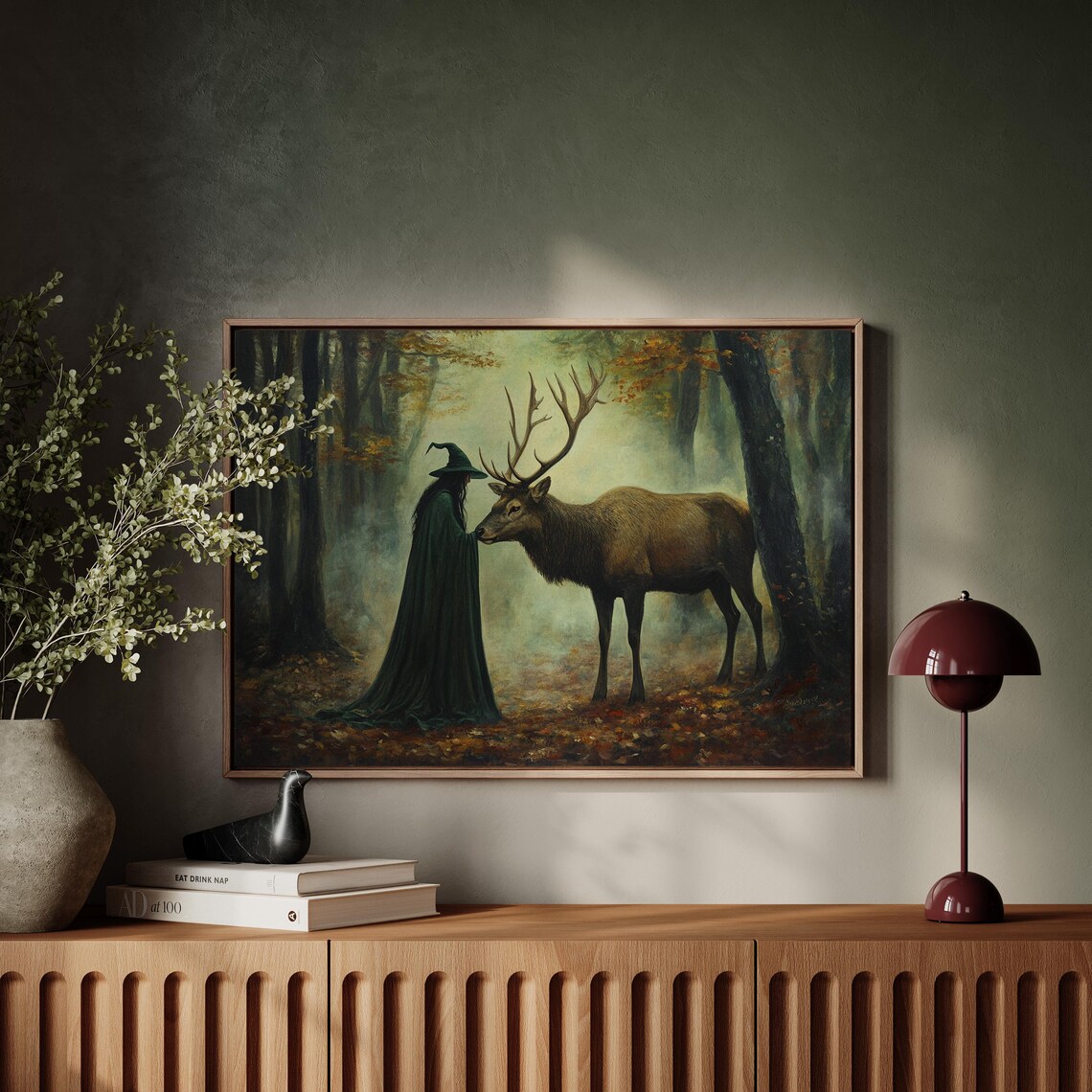 Witch Stag Dark Forest Autumn Mystical Enchanted Fantasy Art Poster - Image 4