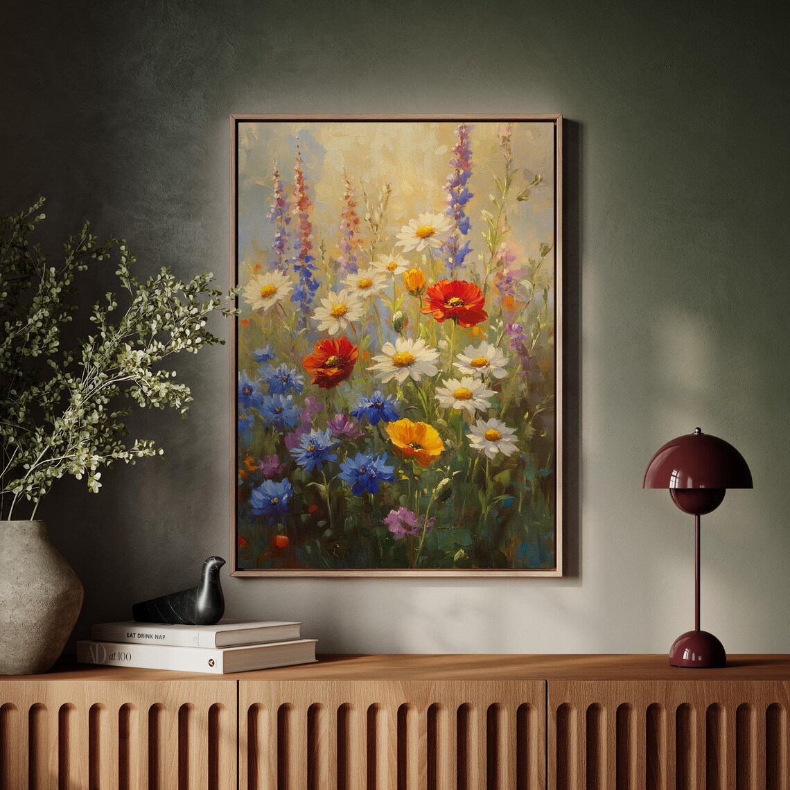Colorful Wildflower Garden with Daisies Poppies and Blue Blooms Poster - Image 6