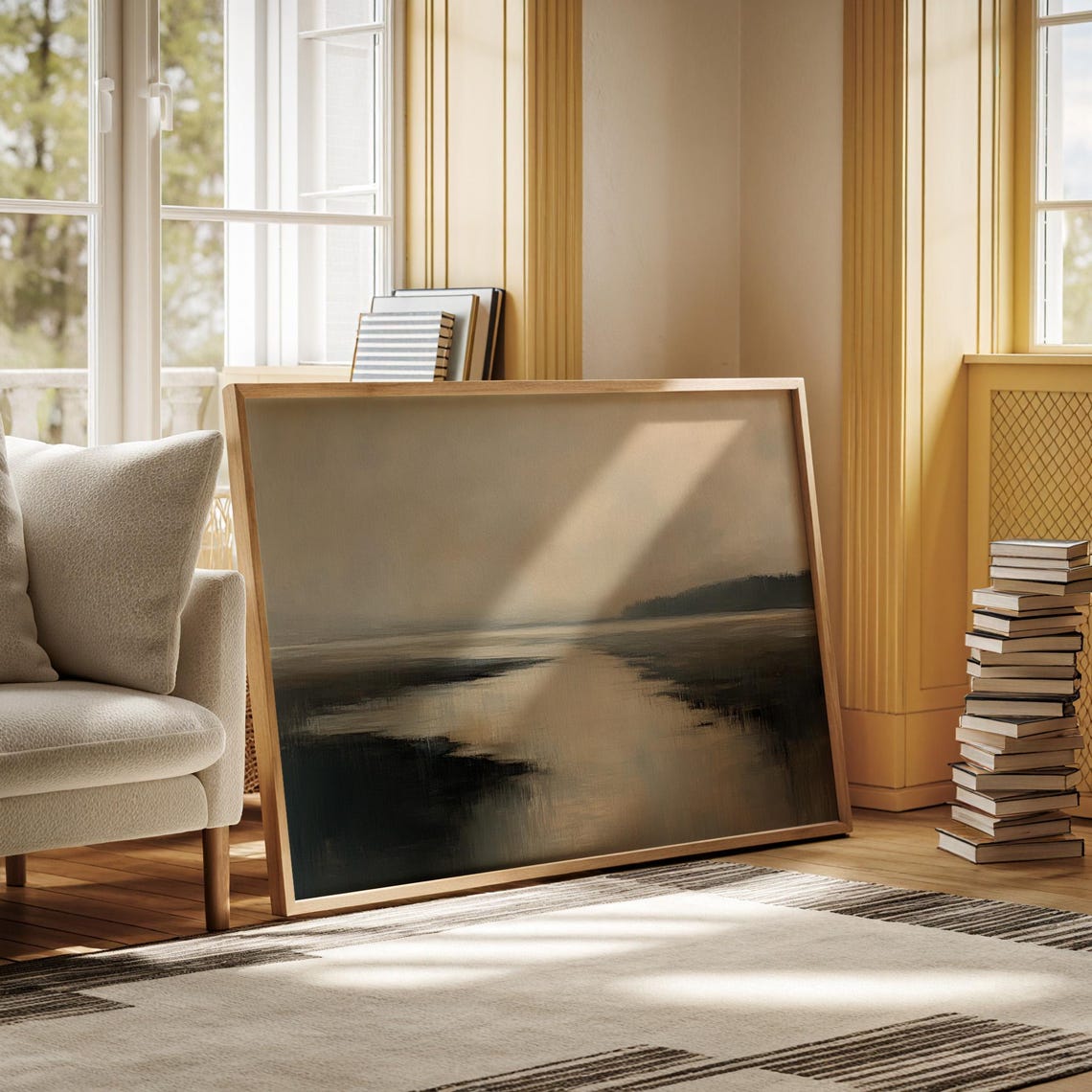 Abstract Neutral Beige Coastal Horizon Serene Modern Wall Art