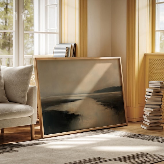 Abstract Neutral Beige Coastal Horizon Serene Modern Wall Art