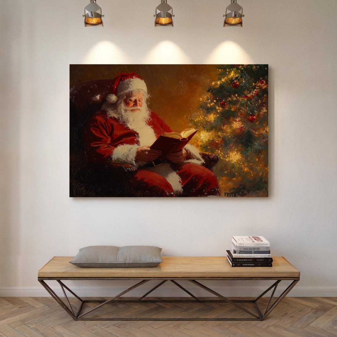 Santa Claus Reading Christmas Eve Story By Warm Tree Light Poster - Image 4
