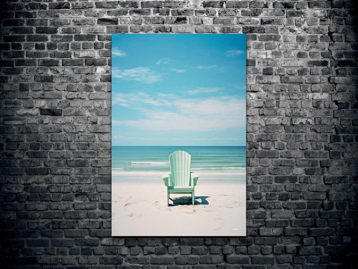 White Adirondack Chair on a Quiet Beach by the Turquoise Sea Poster - Image 2