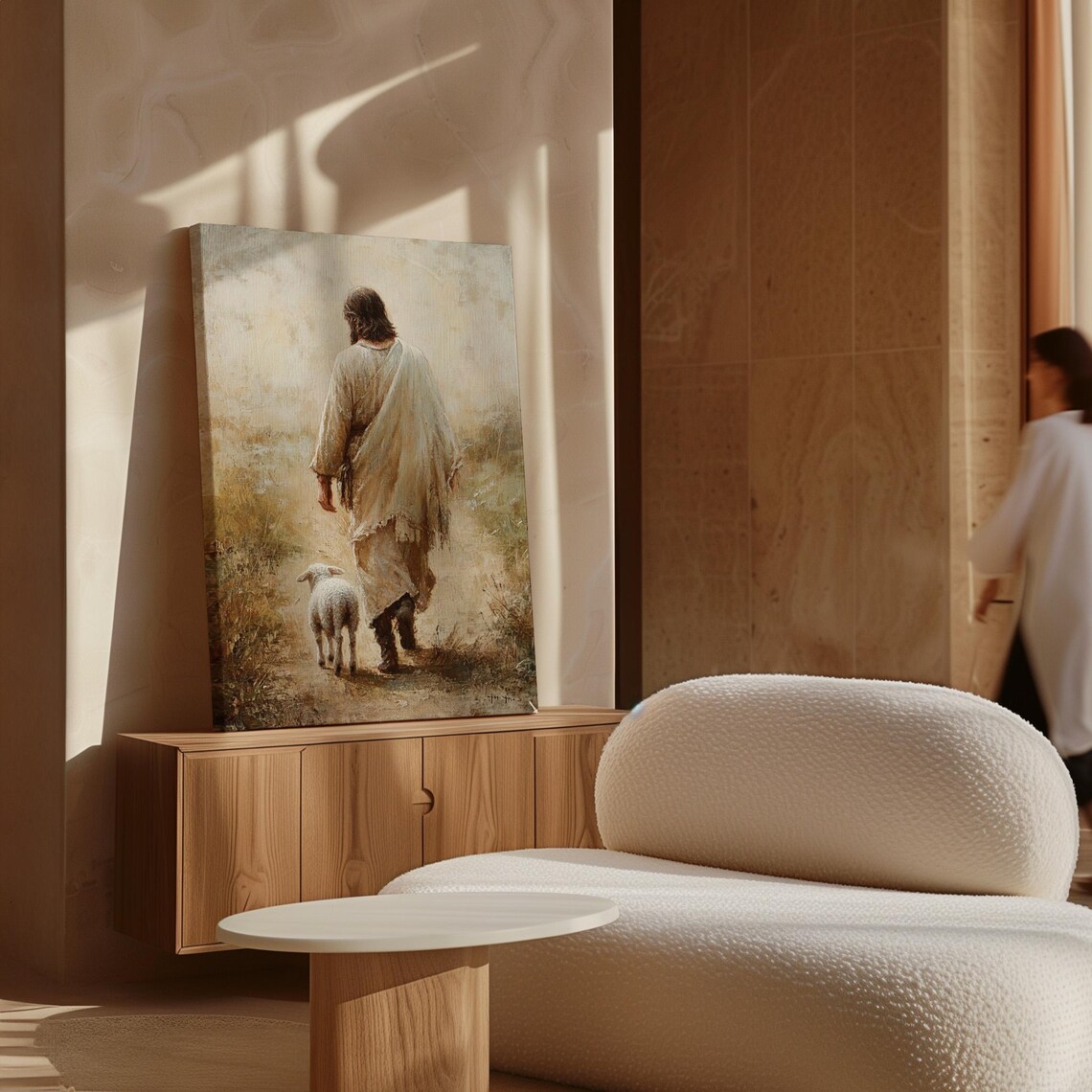 Jesus Walking Down a Country Path With a Lamb Following Behind Poster - Image 7