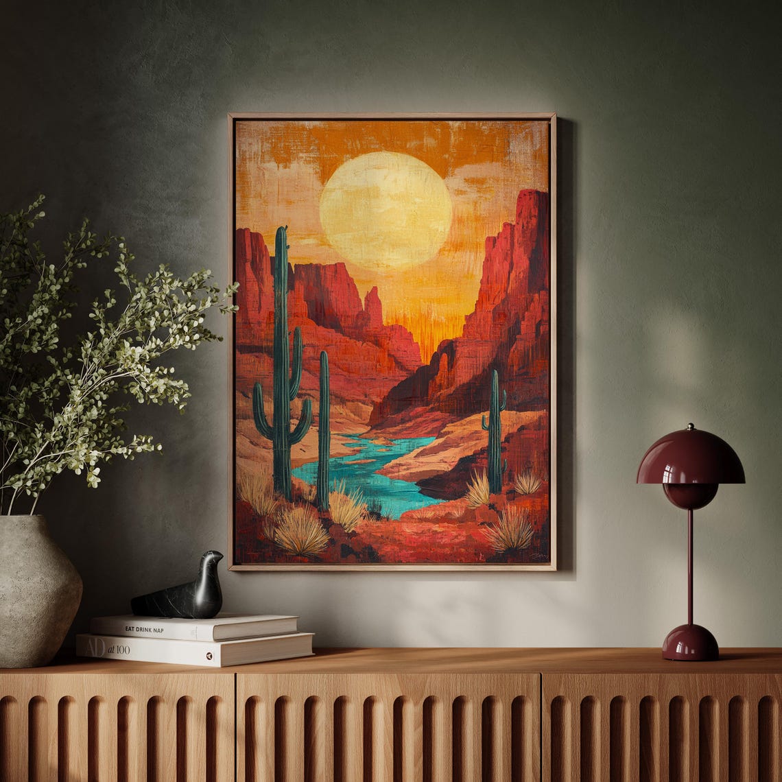 Sunset Desert Canyon With Red Cliffs And Turquoise River Poster - Image 5