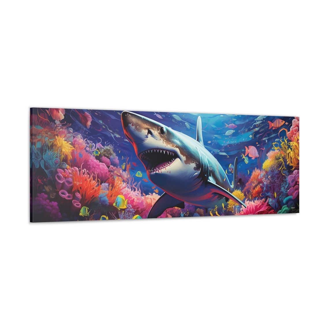 Great White Shark Coral Reef Vibrant Ocean Wildlife Art Poster - Image 3