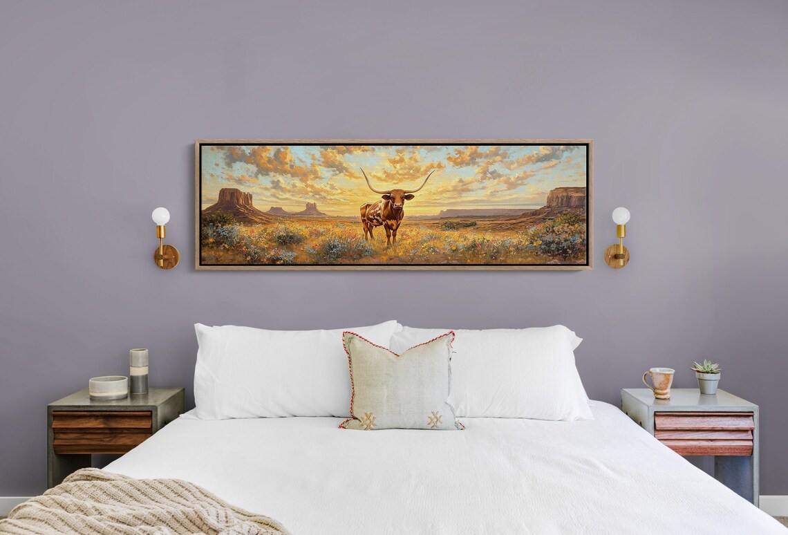 Texas Longhorn Desert Sunset Wildflower Southwestern Landscape Poster - Image 4