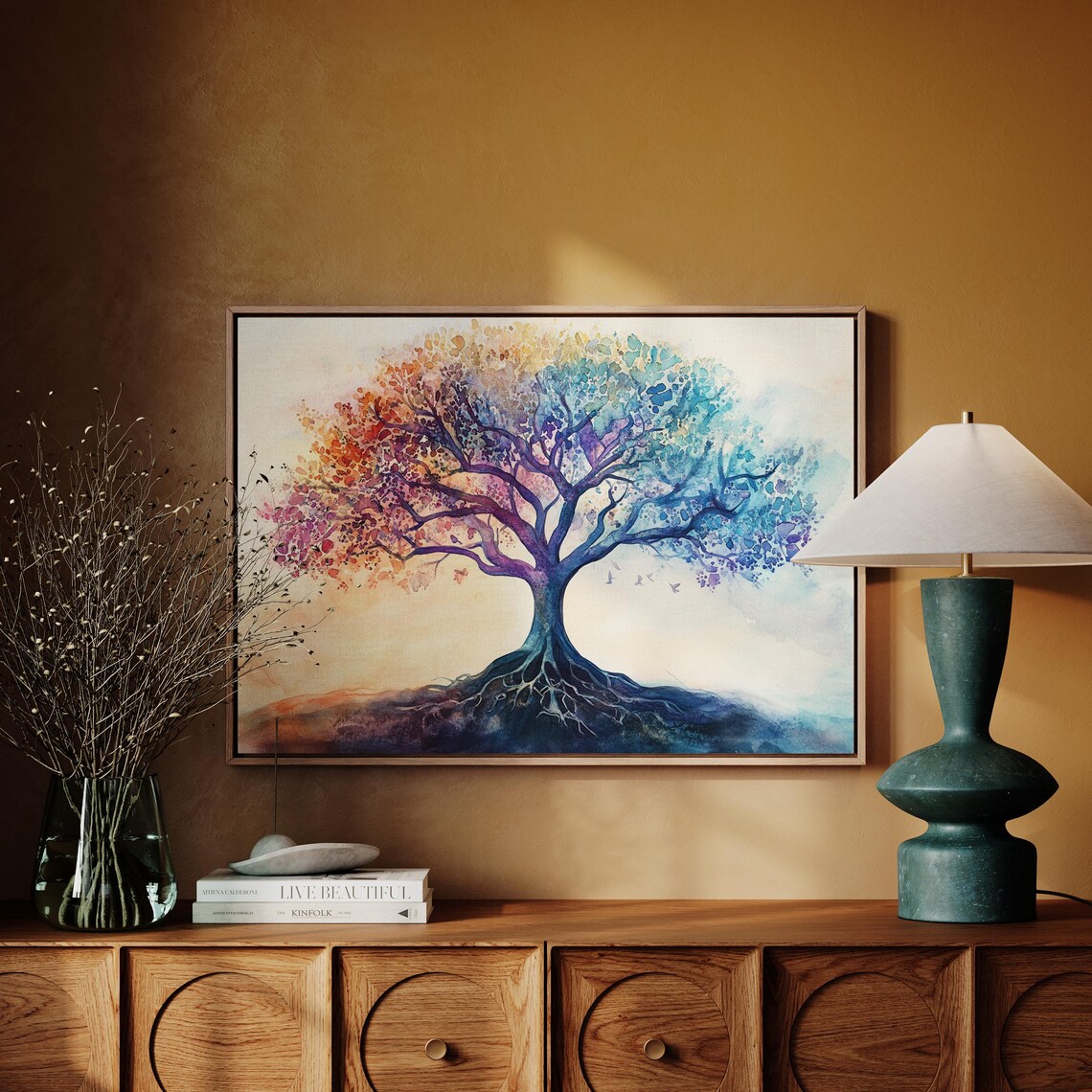 Colorful Tree of Life Watercolor Abstract Nature Boho Poster