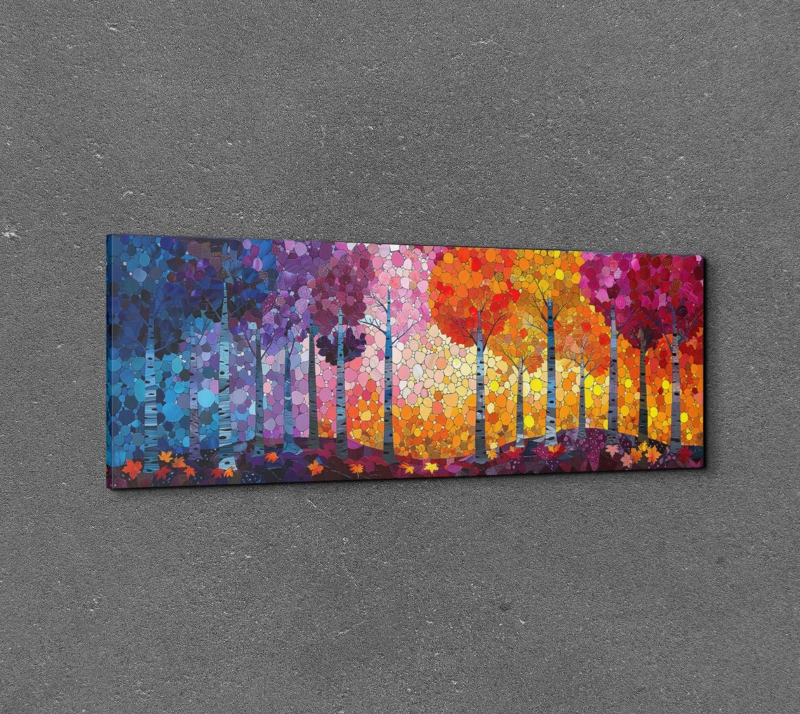 Mosaic Forest Dotted Trees Autumn Birch Color Burst Panoramic Wall Art - Image 7