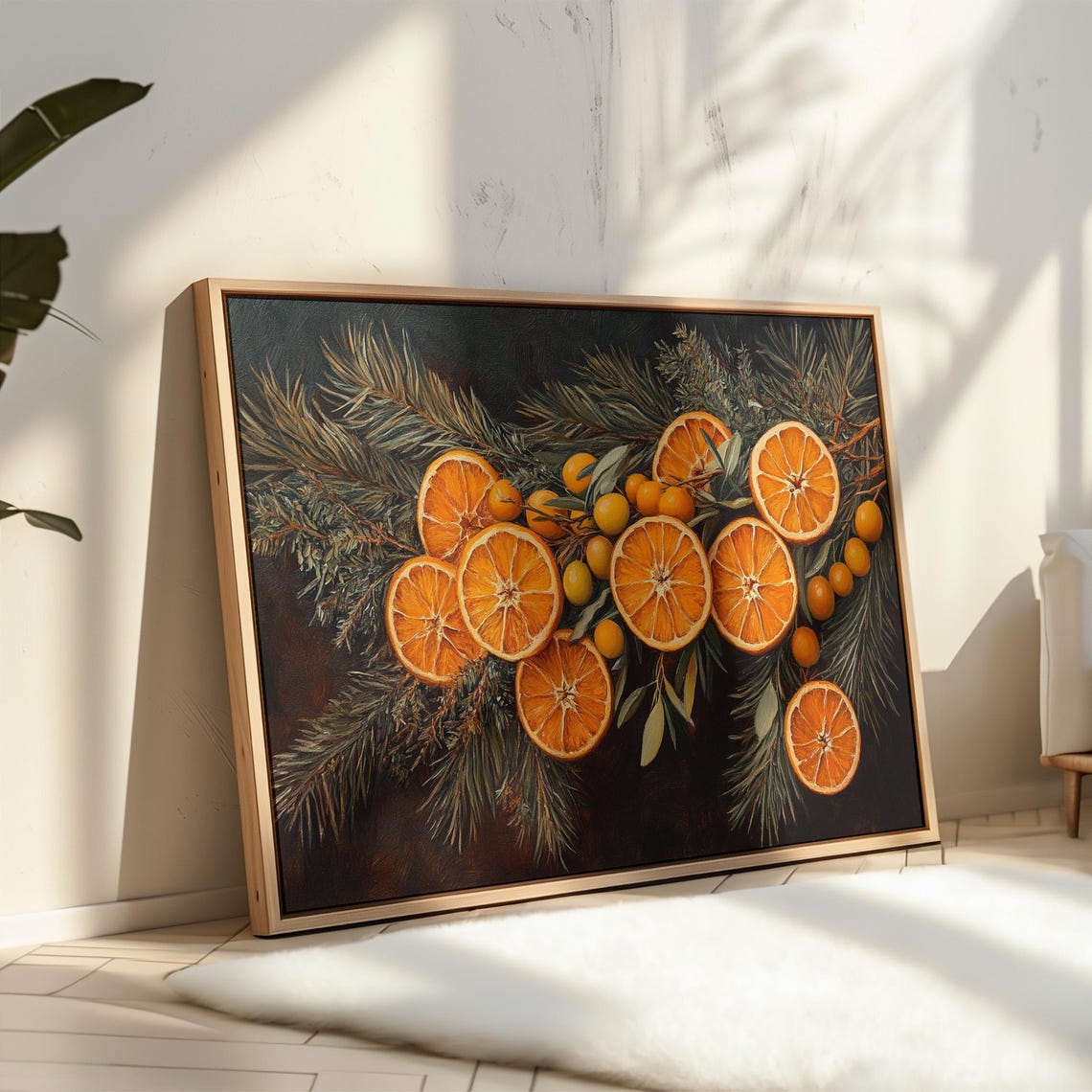 Dried Orange Slices With Pine Branches Dark Moody Holiday Wall Art - Image 5