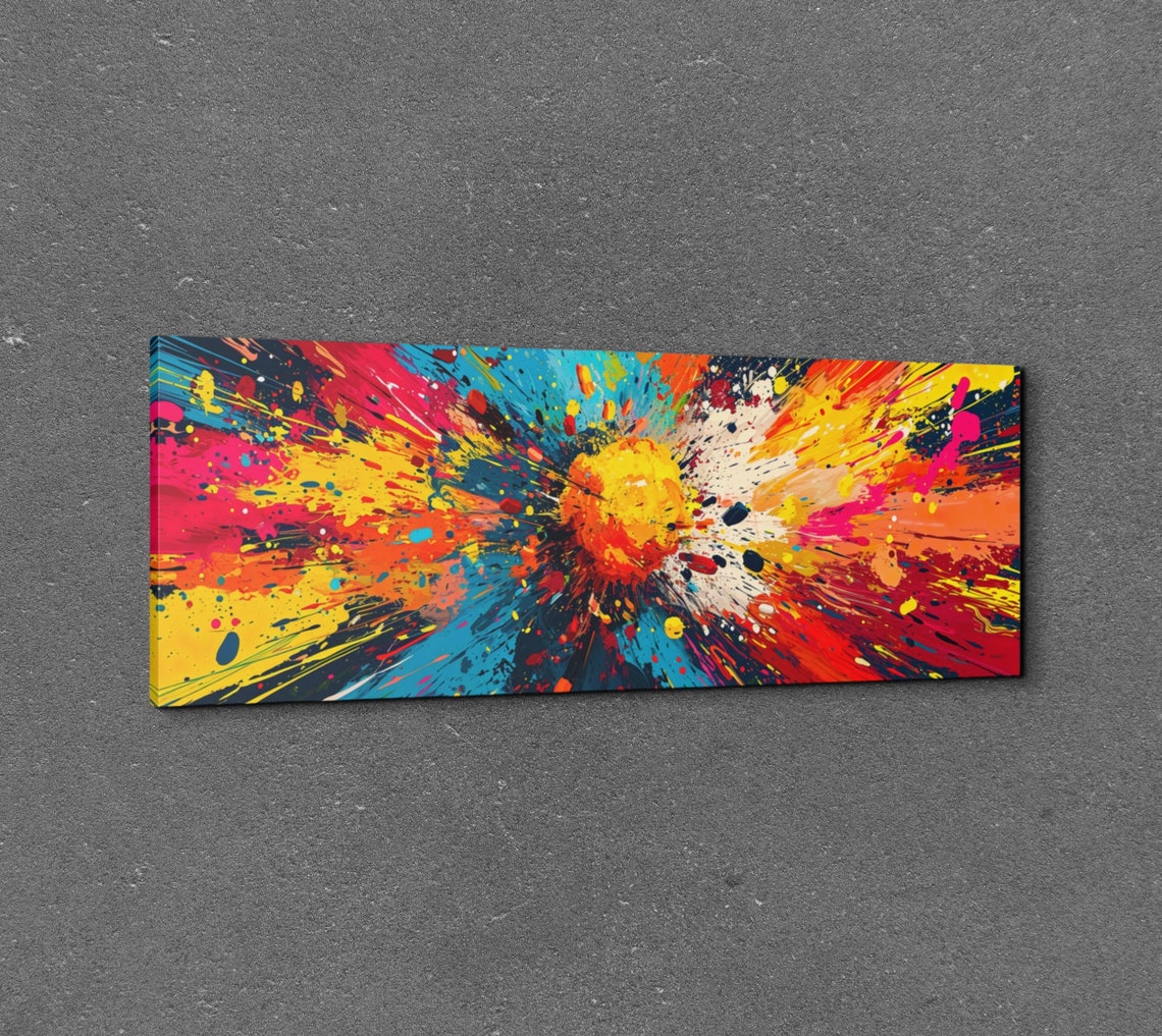 Panoramic Abstract Color Explosion Splatter Paint Burst Wall Art - Image 3