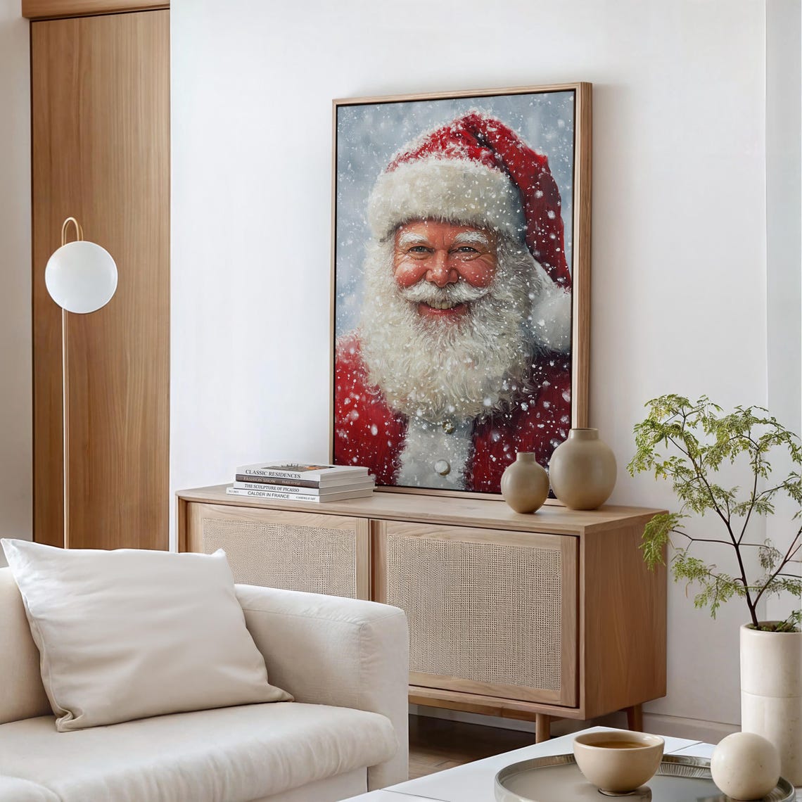 Rustic Santa Claus Portrait Smiling In Falling Snow Vintage Poster - Image 4