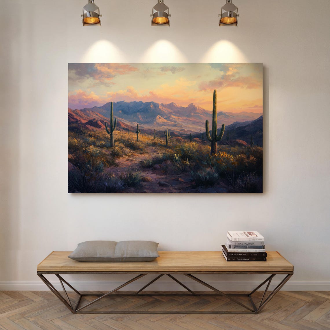 Desert Mountain Saguaro Sunset Vintage Oil Painting Landscape Poster - Image 5